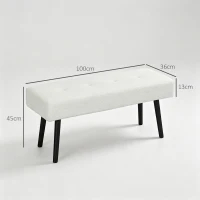 HOMCOM Banco Pie de Cama Tapizado en Pana con Asiento Acolchado Diseño Capitoné y Patas de Acero para Dormitorio Blanco Crema(m-3)