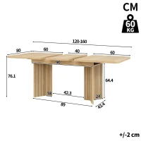 Extendable Dining Table with Grooved V-Shaped Legs, Space-Saving Dining Table for Flats and Family Meals, 120-160L x 80W x 76H cm, Natural(m-3)