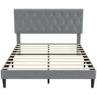 HOMCOM Bettgestell 140 x 190 cm mit Lattenrost, Gepolstertes Doppelbett mit Leinenbezug, Gepolstertes Kopfteil, 10 Latten, Grau