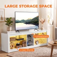 HOMCOM TV Stand Cabinet with LED Lights and Remote Control for TVs up to 65", Entertainment Centre with Storage Shelves, White(m-6)