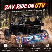 AIYAPLAY 24V 2 Seater Ride On Truck Car for Big Kids with Remote Control, Dual Motors, 4-Wheel Suspension for Ages 3-8, Black(m-4)