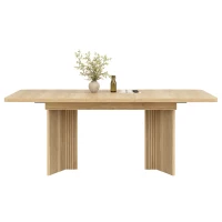 Extendable Dining Table with Grooved V-Shaped Legs, Space-Saving Dining Table for Flats and Family Meals, 120-160L x 80W x 76H cm, Natural(m-2)