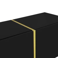 High-Gloss TV Cabinet with Four Soft-Close Doors, Modern Entertainment Stand for Living Room, 170L × 35W × 46H cm, Black+Gold(m-9)
