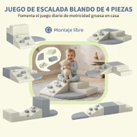 AIYAPLAY Juego de 4 Bloques de Espuma para Niños de Psicomotricidad Tapizados en PU Escalar y Gatear 1-3 Años Gris Claro y Beige(m-4)