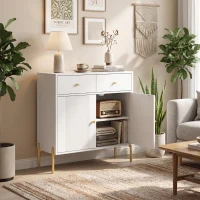 HOMCOM Buffet para Sala, Móvel de Arrumação com 2 Portas, 2 Gavetas, Prateleiras Reguláveis e Pés em Metal, 80 x 39 x 86 cm, Branco(m-10)