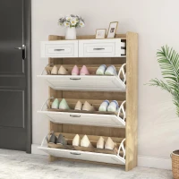 Modern Wooden Shoe Cabinet with 3 Flip Louvered Doors, Space-Saving Organiser Cupboard with 2 Drawers, 80L x 23.5W x 131H cm, White+Natural(m-8)