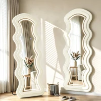 HOMCOM Miroir Pleine Longueur Ondulé 160 x 60 cm, LED 3 Couleurs, Cadre Effet Velours, Verre Trempé HD, Crème(m-16)