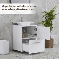 HOMCOM Mueble Bajo Lavabo con Cajón y Gabinete con Puerta Recorte en U para Lavabo sin Pedestal 41,5x35,5x59 cm Blanco(m-5)