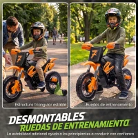 AIYAPLAY Moto Eléctrica Niños 12V 2 Ruedas Auxiliares Desmontables 2 Motores Suspensión Trasera 3 km/h 3-6 Años Naranja(m-5)
