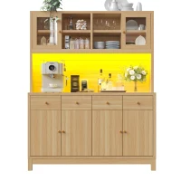 Modern Tall Buffet Cabinet with App-Controlled RGB LED, Versatile Storage Cabinet for Kitchen and Dining Room, 140L x 38.5W x 180H cm, Natural(m-2)