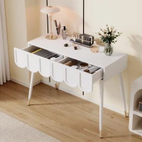 Modern Wooden Vanity Desk with 2 Cloud-Shaped Drawers, Multi-Functional Dressing Console Table with Metal Legs, 100L x 40W x 76H cm, White(m-1)