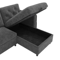 Modern Velvet L-Shaped Sectional Sofa with Reversible Storage Chaise and Tufted Back, Soft Corner Couch for Living Room, 281L x 132W x 86H cm, Grey(m-10)