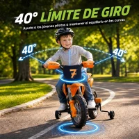 AIYAPLAY Moto Eléctrica Niños 12V 2 Ruedas Auxiliares Desmontables 2 Motores Suspensión Trasera 3 km/h 3-6 Años Naranja(m-6)