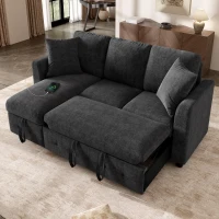 Modern Chenille L-Shaped Sectional Sofa with Storage Chaise Lounge, Soft Convertible Sleeper Couch with 2 Cushions, 200L x 130.5W x 83.5H cm, Gray(m-8)
