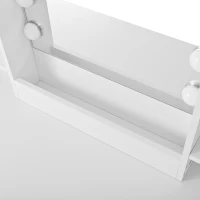 Modern Vanity Desk with Padded Stool and 2 Storage Cabinets, Makeup Dressing Table with Adjustable LED Mirror, 110L x 40W x 132H cm, White(m-10)