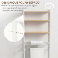 HOMCOM Móvel sobre a Sanita com 3 Níveis, Porta-Rolos, Prateleiras Ajustáveis, Cesto Extraível e Ganchos, Carvalho(m-7)