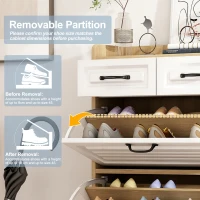 Modern Wooden Shoe Cabinet with 3 Flip Louvered Doors, Space-Saving Organiser Cupboard with 2 Drawers, 80L x 23.5W x 131H cm, White+Natural(m-5)