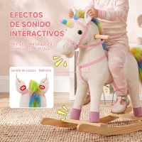 AIYAPLAY Caballito Balancín para Bebés Diseño Unicornio con Sonido Caballo Balancín Base de Madera para Niños 1-3 Años Crema(m-4)