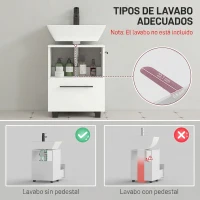 HOMCOM Mueble Bajo Lavabo con Cajón y Gabinete con Puerta Recorte en U para Lavabo sin Pedestal 41,5x35,5x59 cm Blanco(m-4)