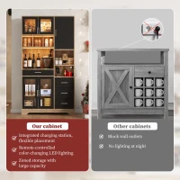 Tall Kitchen Pantry Cabinet with App-Controlled LED Lights, Freestanding Storage Cupboard with Power Outlets, 100L x 40W x 185H cm, Black+Natural(m-4)