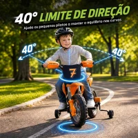 AIYAPLAY Moto Elétrica Infantil 12V com 2 Rodas Auxiliares Removíveis, 2 Motores, Suspensão Traseira, Música, 3 km/h, 3-6 Anos, Laranja(m-6)