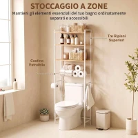 HOMCOM Mobile Sopra WC, Scaffale Salvaspazio 3 Ripiani, Rovere e Bianco(m-4)