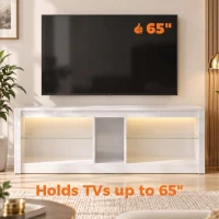 HOMCOM TV Stand Cabinet with LED Lights and Remote Control for TVs up to 65", Entertainment Centre with Storage Shelves, White(m-5)