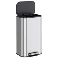 HOMCOM 30L Küchenmülleimer, Treteimer aus Edelstahl mit Soft-Close- und Offenhaltefunktion, herausnehmbarer Inneneimer, Silber(m-12)