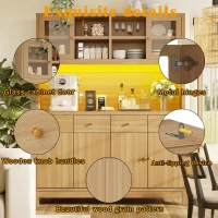 Modern Tall Buffet Cabinet with App-Controlled RGB LED, Versatile Storage Cabinet for Kitchen and Dining Room, 140L x 38.5W x 180H cm, Natural(m-4)