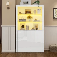 High-Gloss Display Cabinet with Bluetooth-Controlled LED Lighting, Tall Storage Cabinet for Living Room and Playroom, 100L x 35W x 170H cm, White(m-1)