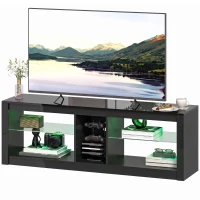 HOMCOM TV Stand Cabinet with LED Lights and Remote Control for TVs up to 65", Entertainment Centre with Storage Shelves, Black(m-14)