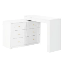 Modern L-Shaped Vanity Desk with 7 Storage Drawers, Adjustable Makeup Table Dressing Console with LED Flip Mirror, 200L x 40W x 80H cm, White(m-7)