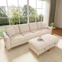 Modern U-Shaped Modular Sleeper Sofa with 2 Storage Ottomans, Soft Convertible Couch 2 Decorative Cushions, 263L x 137W x 85H cm, Beige(m-9)
