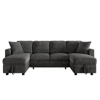 Modern U-Shaped Sectional Sofa with 2 Storage Chaise Lounges, Convertible Sleeper Couch with 2 Square Cushions, 260L x 128W x 82H cm, Gray(m-11)