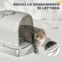PawHut Lettiera Gatto Chiusa L in Acciaio Inox con Maniglia, Paletta, Pacchetto Deodorante, Antiperdita, Grigio(m-5)