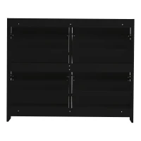 Modern Wooden Shoe Cabinet with 4 Flip Drawers, Space-Saving Storage Organiser with Side Umbrella Hooks, 110L x 24W x 90H cm, Black(m-9)