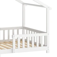 AIYAPLAY Wooden Kids House Single Bed Frame, Solid Pine Wood Toddler Bed with Dual Guardrails for Children, Boys, Girls, White(m-10)