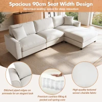 Modern L-Shaped Sectional Sofa with Reversible Chaise Lounge, Modular Corner Couch with Extra‑Wide Chaise Seat, 256L x 137W x 79H cm, Beige(m-6)