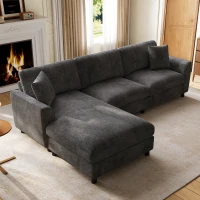 Modern L-Shaped Sectional Sofa with Reversible Chaise Lounge, Modular Corner Couch with Extra‑Wide Chaise Seat, 256L x 137W x 79H cm, Gray(m-8)
