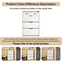 Modern Wooden Shoe Cabinet with 3 Flip Louvered Doors, Space-Saving Organiser Cupboard with 2 Drawers, 80L x 23.5W x 131H cm, White+Natural(m-6)
