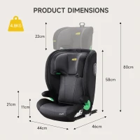 Safe Highback Car Booster Seat with 10-Position Adjustable Headrest, Portable Travel Booster Chair with i-Size R129 Protection, 44L x 46W x 80H cm, Black(m-2)