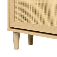 Modern Rattan Shoe Cabinet with 4 Flip Drawers, Space-Saving Storage Organiser Cupboard with Adjustable Shelves, 100L x 25W x 90.5H cm, Light Oak(m-15)