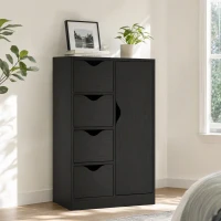 HOMCOM Dulap de Baie cu 4 Sertare, Dulap cu 2 Niveluri și Mânere Decupate, din Lemn, 54x29x83 cm, Negru(m-9)