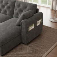 Modern Velvet L-Shaped Sectional Sofa with Reversible Storage Chaise and Tufted Back, Soft Corner Couch for Living Room, 281L x 132W x 86H cm, Grey(m-8)