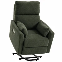 HOMCOM Poltrona Elevatória com Massagem e Aquecimento Poltrona Relax Elétrica em Fleece Tipo Carneirinho para Idosos Verde Escuro(m-1)