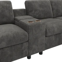 Modern Corduroy U-Shaped Sectional Sofa with 2 Movable Storage Ottomans, Soft Convertible Couch with 2 Type-C Charging Ports, 315L x 135W x 81H cm, Grey(m-9)