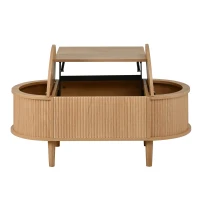 Oval Height-Adjustable Coffee Table with Flip-Top Storage, Vintage-Style Accent Table for Apartments, 100L x 48W x 53.5H cm, Walnut(m-12)