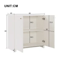 Modern Wooden Buffet Sideboard Storage Cabinet with 2 Doors, Freestanding Kitchen Cupboard with Adjustable Shelf, 80L x 40W x 80H cm, White(m-3)