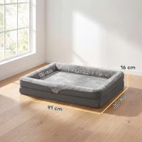 PawHut Cama para Perros Medianos Cama para Gatos Colchón para Perros con Base Antideslizante Funda Lavable 91x68x16 cm Gris(m-3)
