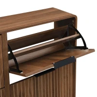 Modern Shoe Cabinet with Double-Tier Flip Doors, Space-Saving Hallway Organizer for Up to 24 Pairs, 105L x 24W x 90H cm, Walnut(m-7)